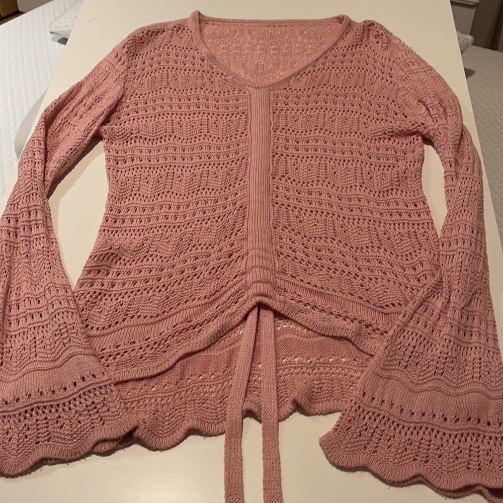 Woman's Amazon Pink Crochet Long Sleeve Sweater M - Picture 8 of 10